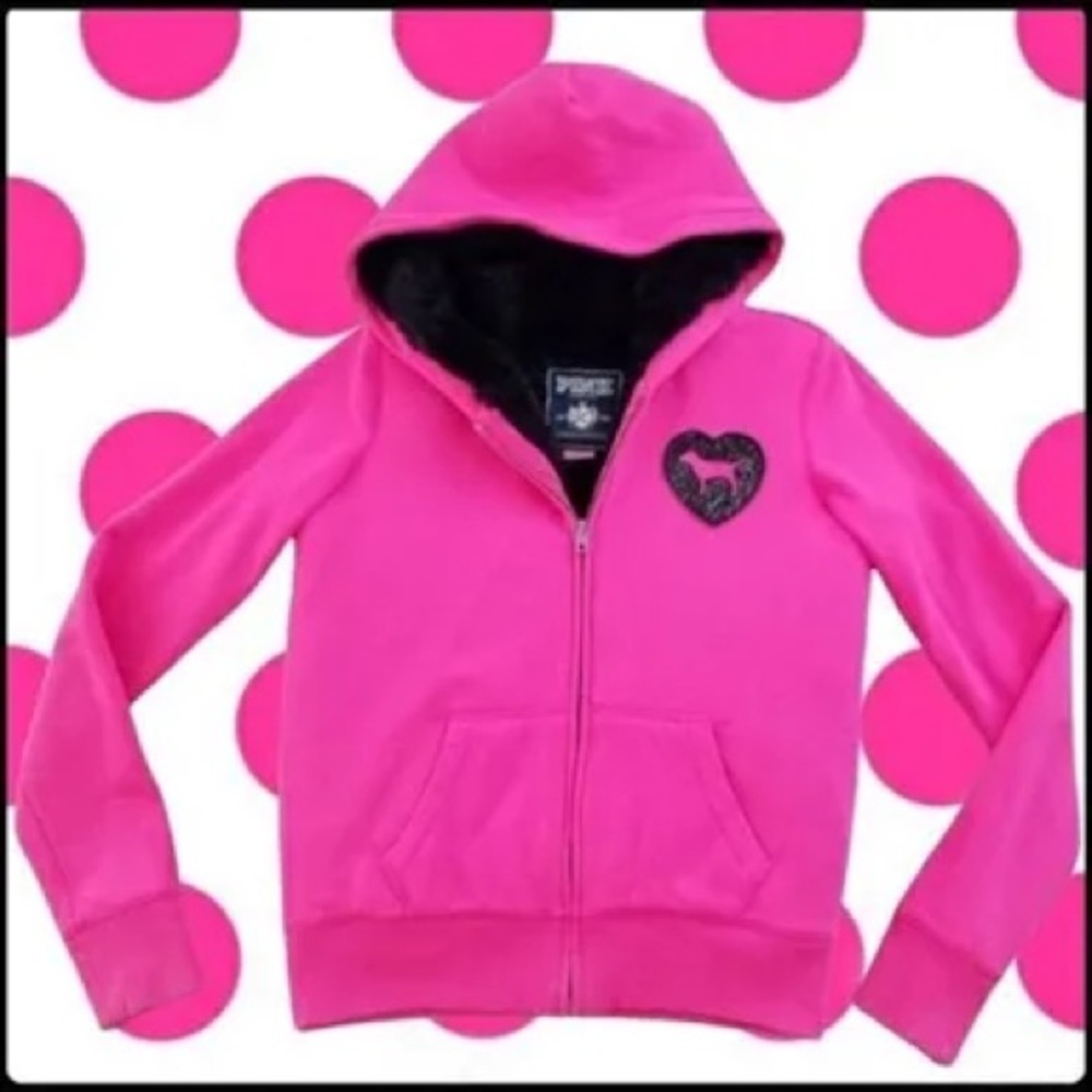 Iso Victoria secret limited edition love pink zip up hoodie w faux fur lining